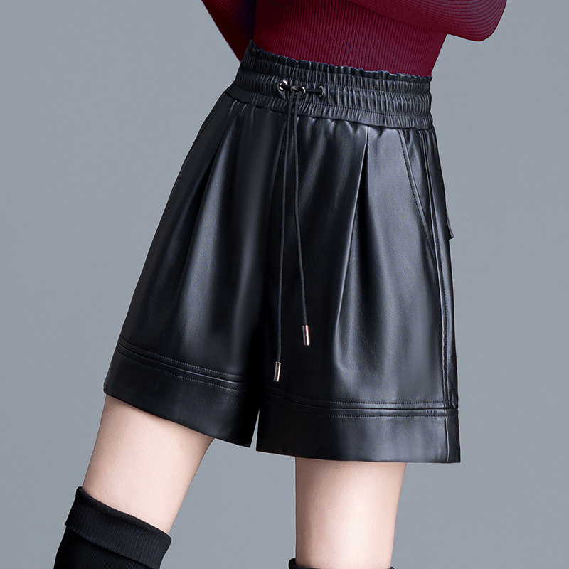 时尚四分裤女皮短裤秋冬新款宽松显瘦A字阔腿大码短皮裤外穿靴裤,淘宝优惠券,粉丝福利购,淘宝优惠卷