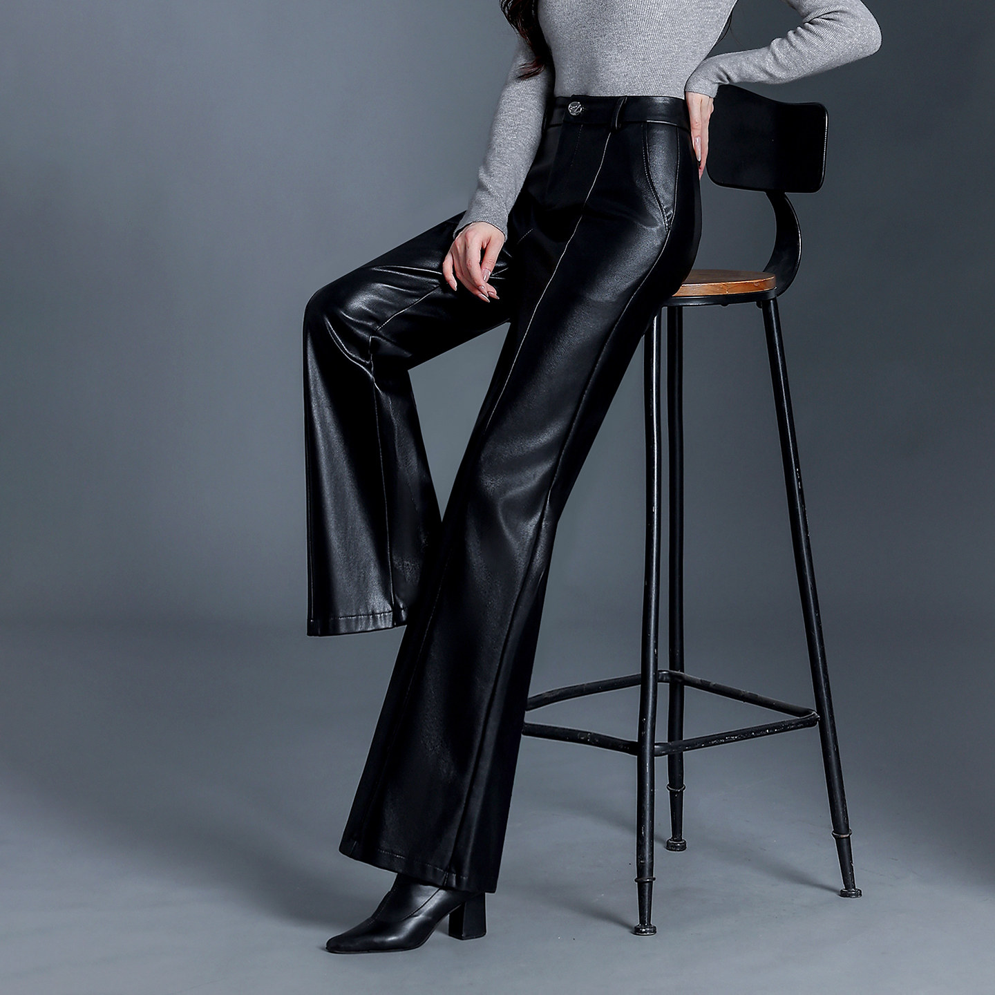 休闲裤女皮裤秋冬季新款小微喇裤百搭宽松休闲阔腿裤高腰显瘦长裤,淘宝优惠券,粉丝福利购,淘宝优惠卷