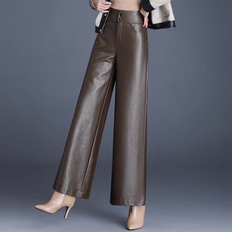 阔腿裤女皮裤秋冬高腰宽松显瘦小个子休闲PU皮长裤加绒九分直筒裤,淘宝优惠券,粉丝福利购,淘宝优惠卷