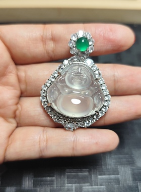 天然高冰荧光白玉髓佛公吊坠马料精美玛瑙玉石弥勒佛挂件送朋友