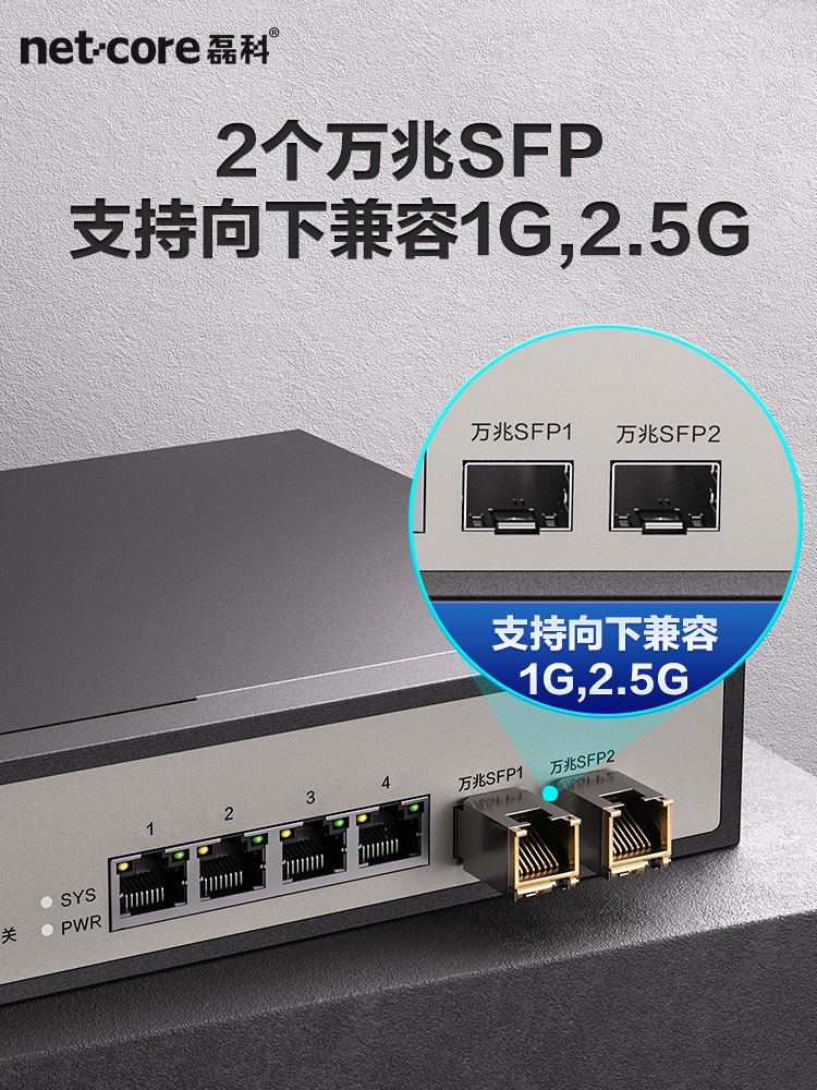 netcore磊科4口 2.5G交换机万兆10G SFP光口支持向下兼容企业级VLAN千兆家用安防监控网线分流器即插即用GS6-图0