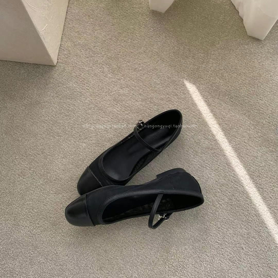 韩国东大门女鞋2025夏chic减龄圆头网纱拼接一字带平底玛丽珍凉鞋,淘宝优惠券,粉丝福利购,淘宝优惠卷