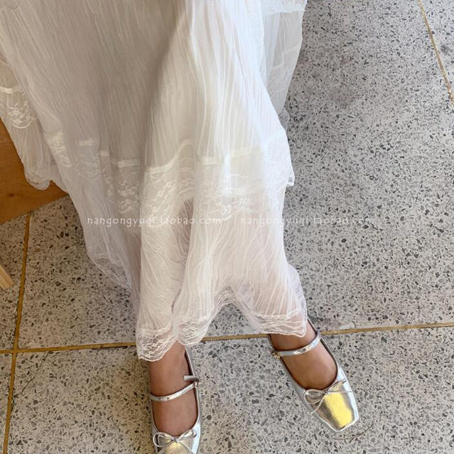 现韩国东大门25春ins法式复古方头蝴蝶结银色一字平底玛丽珍单鞋,淘宝优惠券,粉丝福利购,淘宝优惠卷