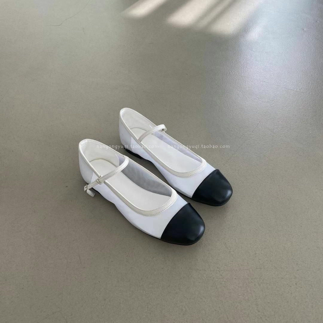 韩国东大门女鞋2025夏chic减龄圆头网纱拼接一字带平底玛丽珍凉鞋,淘宝优惠券,粉丝福利购,淘宝优惠卷