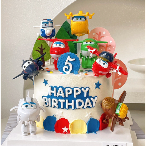超级飞侠蛋糕装饰摆件男孩儿童变形小飞机网红生日小飞侠烘焙装扮 - 图3