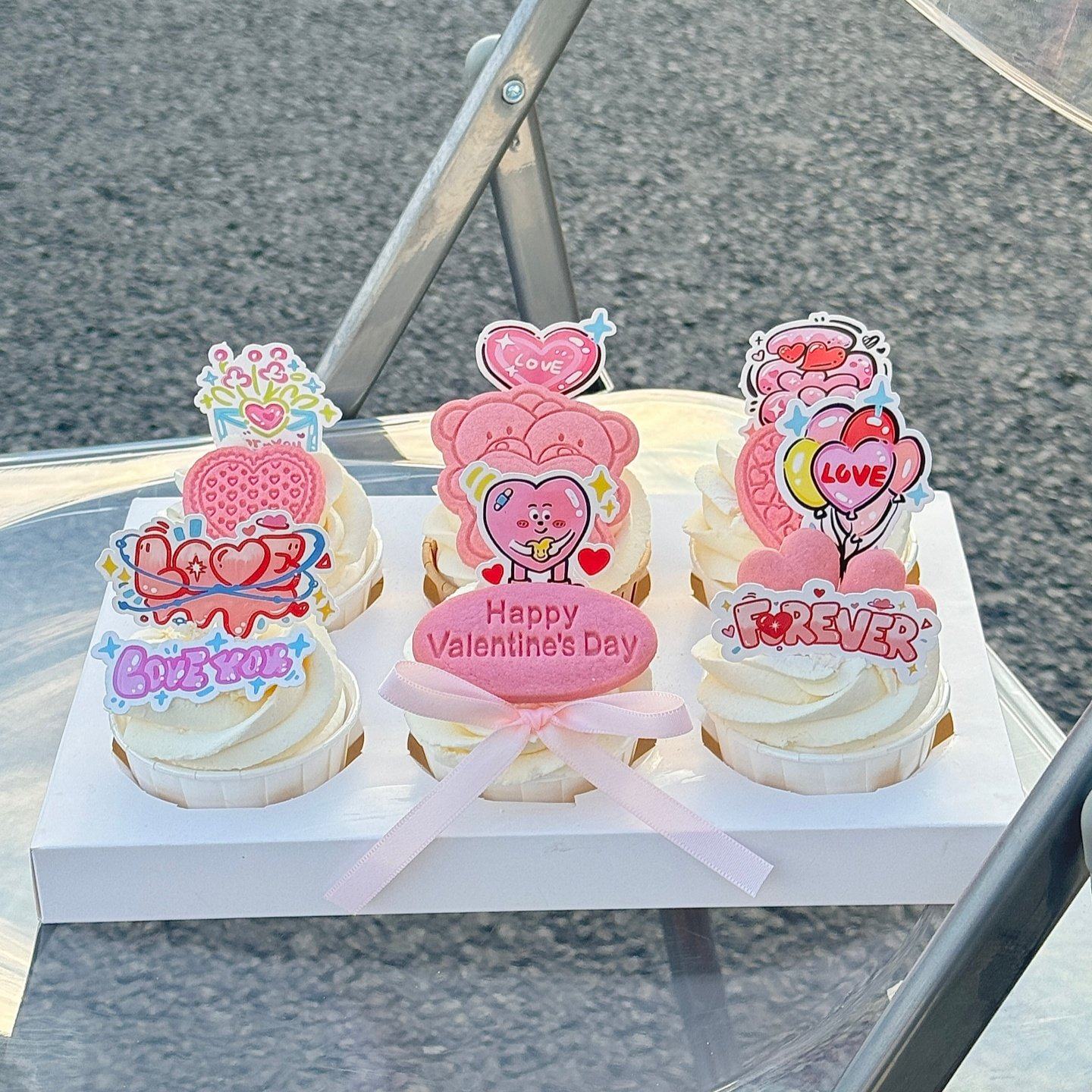 2.14情人节涂鸦卡片纸杯蛋糕装饰插牌小熊饼干情侣表白烘焙装扮,淘宝优惠券,粉丝福利购,淘宝优惠卷