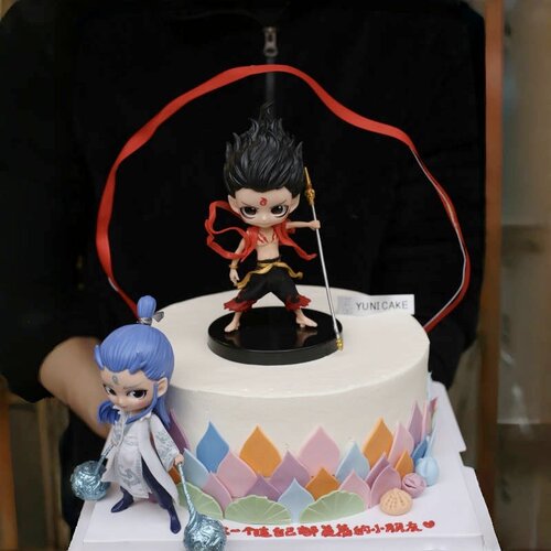 网红哪吒敖丙蛋糕装饰摆件风火轮红色混天绫儿童男孩生日装扮配件 - 图1
