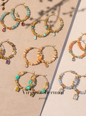 法国Virginie Berman复古华丽宫廷四叶草星星眼睛天然石耳钉项链