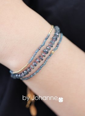 法国by Johanne正品代购夏季清透冰凉蓝宝石米珠小金珠抽绳手绳