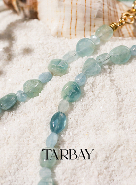TARBAY 小众14K金Diana不规则海蓝宝石优雅幸福永恒力量串珠项链