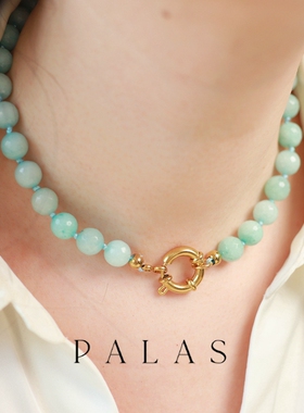 法国PALAS正品代购半宝石玛瑙温润海洋风情蓝色度假Choker短项链