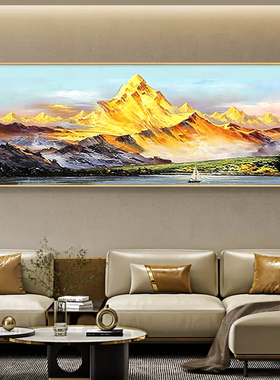 背靠金山客厅纯手绘挂画卧室立体肌理画高级横幅沙发背景墙装饰画