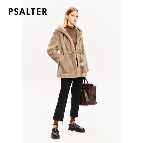 【整貂】PSALTER诗篇剪绒高低毛系带水貂毛外套皮草冬款 - 图0