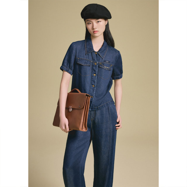 Psalm Specially Selected Lyocell Tencel Denim Thin Shirt Loose Casual Short Sleeve Shirt Top 2025 Summer New Style