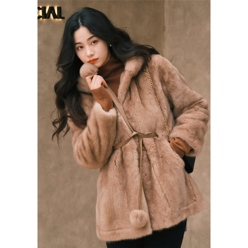 【整貂】PSALTER诗篇剪绒高低毛系带水貂毛外套皮草冬款 - 图1