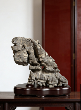 天然太湖石客厅书房清供摆件手把件把玩供石苏工底座奇石装饰原石