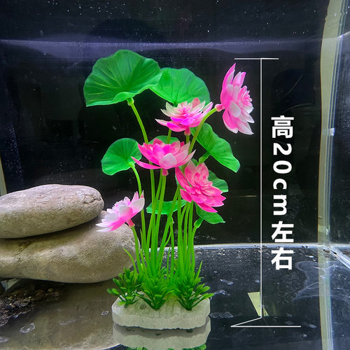 新款鱼缸造景荷花装饰仿真水草植物塑料水族箱布景摆件睡莲花内饰 - 图0