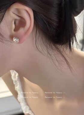 6mm华子耳钉女爪镶圆钻简约百搭