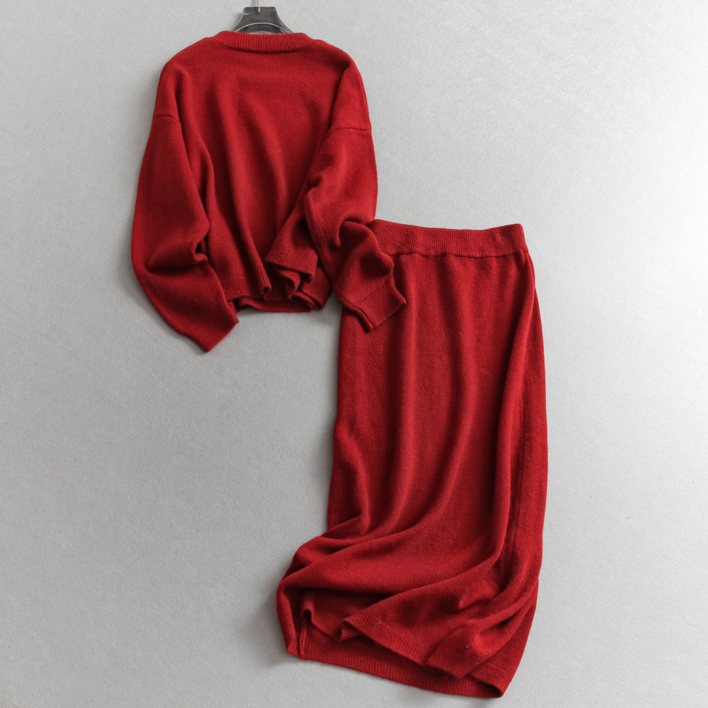 纯色宽松慵懒圆领长袖针织毛衣一整套穿搭包臀半身裙女套装N876,淘宝优惠券,粉丝福利购,淘宝优惠卷