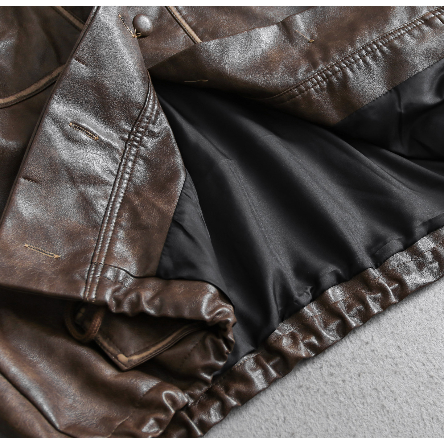 撞色复古宽松显瘦抽绳设计短外套2025秋季新款长袖夹克女皮衣B027,淘宝优惠券,粉丝福利购,淘宝优惠卷