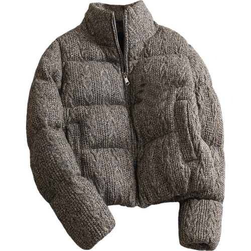 八股编针织绞花立领加厚保暖夹克外套长袖口袋女装棉衣棉服Q457 - 图3