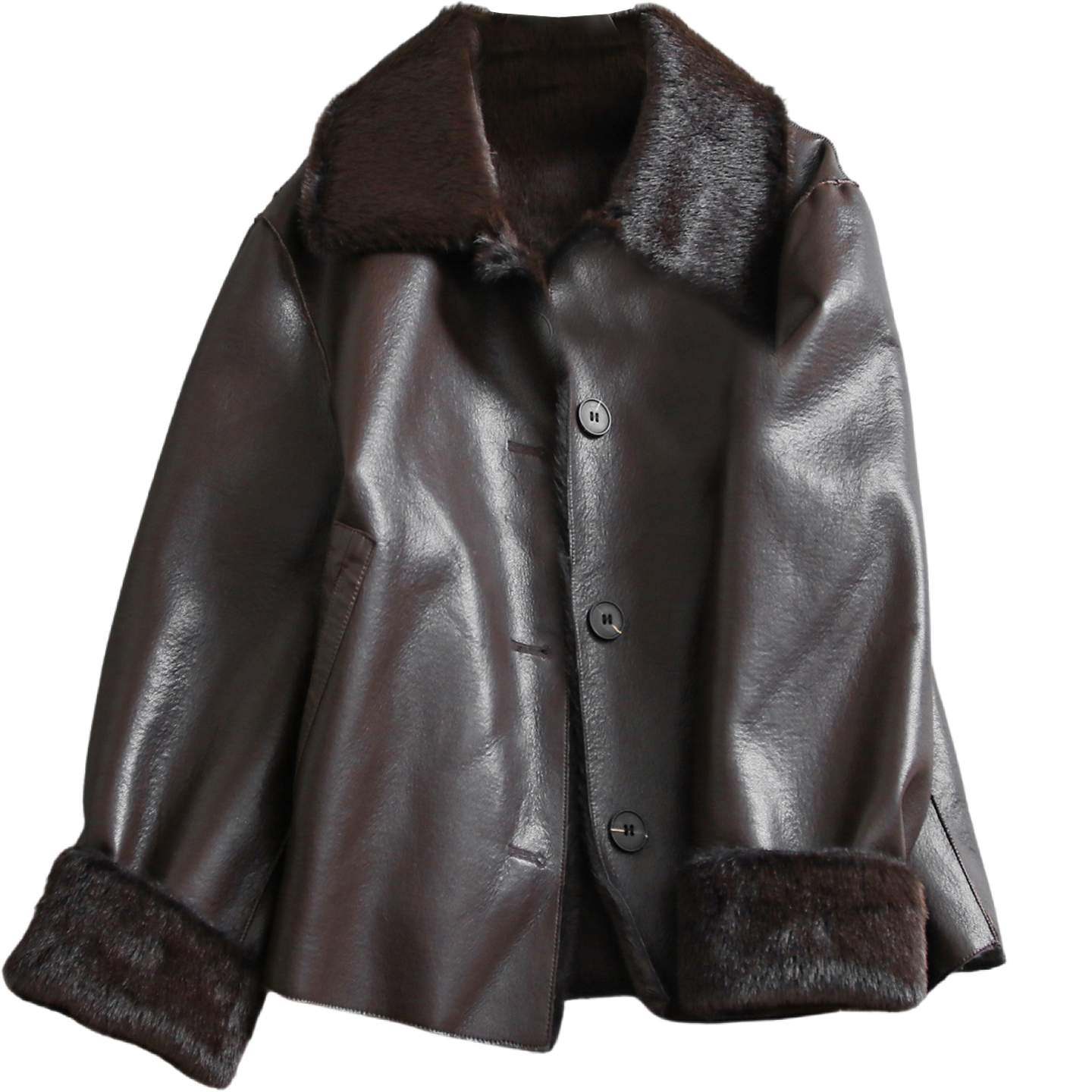 「正反双面穿」纯色皮毛一体加厚宽松夹克长袖保暖女皮衣外套Q164,淘宝优惠券,粉丝福利购,淘宝优惠卷