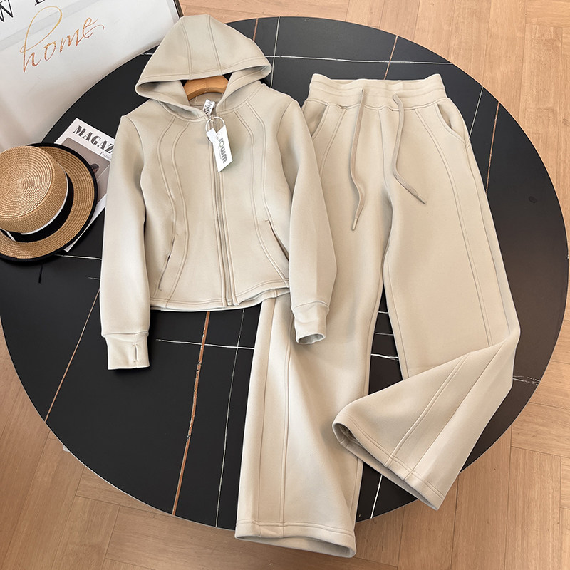 三代新款！防风锁温连帽显瘦慕斯绒长袖卫衣弯刀裤女运动套装M505,淘宝优惠券,粉丝福利购,淘宝优惠卷
