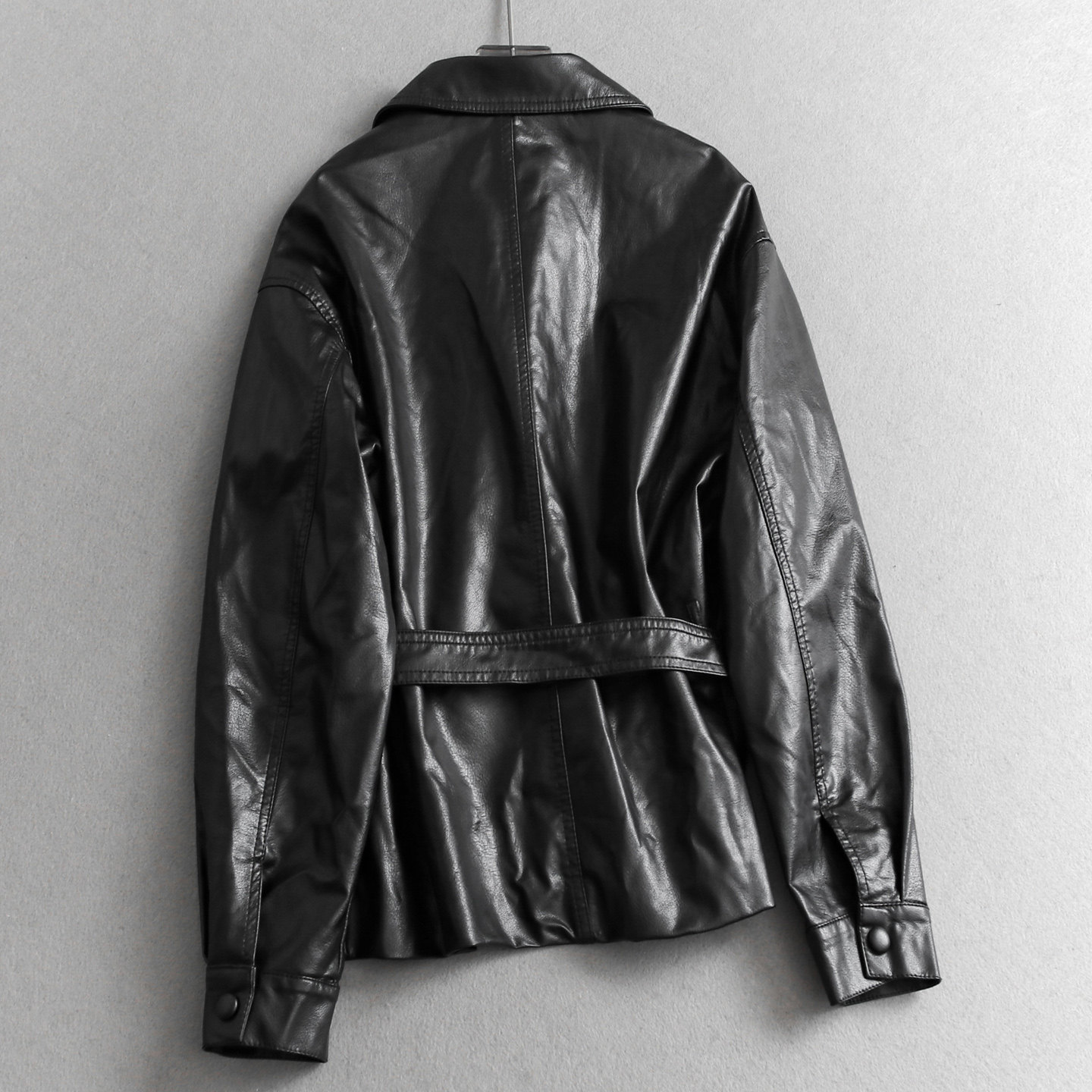 酷飒有型显瘦显高可调节腰带收腰气质翻领长袖夹克外套女皮衣M713,淘宝优惠券,粉丝福利购,淘宝优惠卷