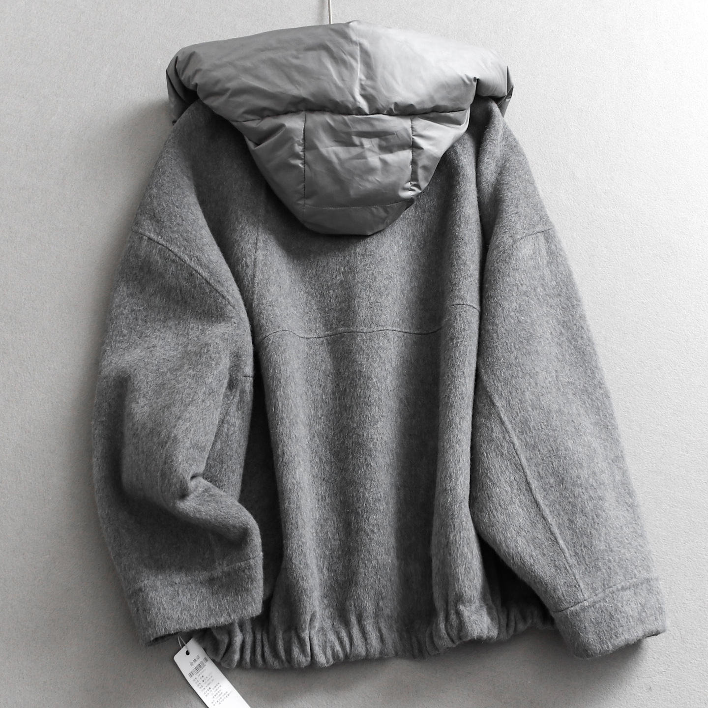 可拆卸羽绒连帽双面呢羊毛混纺大衣廓形显瘦长袖女装毛呢外套N986 - 图0