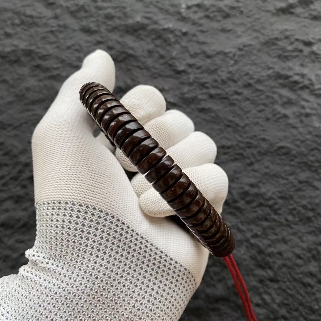 手工原色老料椰壳手串椰蒂隔片泥鳅背佛珠男女项链108颗念珠手链 - 图3