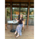 ເສື້ອຍືດຄໍ V-neck twist ສີຟ້າ navy ສໍາລັບແມ່ຍິງ summer