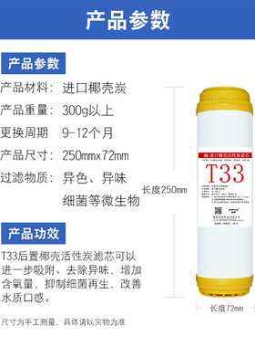 净水器10寸大T33后置活性炭滤芯