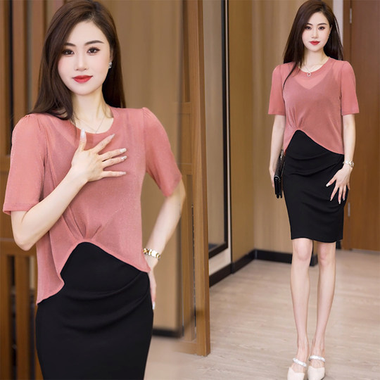 黑色短袖t恤女夏外搭宽松微透纯色吊带裙罩衫银线亮丝网纱上衣薄