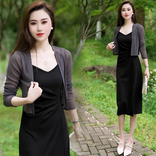 配吊带裙的上衣外搭罩开衫女夏季大码洋气百搭短款网纱外套小坎肩