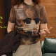 Summer niche design slim and versatile top 2026 new retro fashion kitten print t-sleeved T-shirt for women