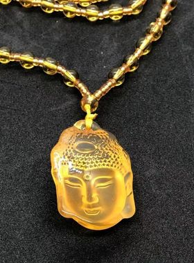 黄水晶磨砂佛头吊坠佛项链男女寺庙结缘立体感平安挂饰直播小礼品