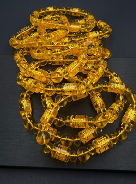 直播爆款仿黄水晶桶珠手链男女款招财三面佛烫金三面财神手串手环