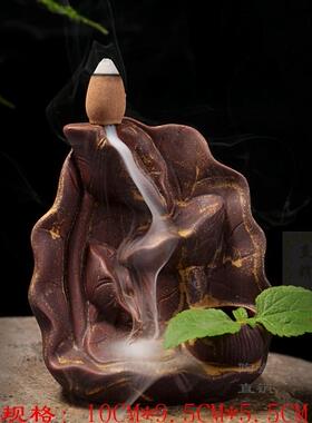 陶瓷香炉倒流 创意陶瓷荷塘月色木底座香薰炉 特大号倒流香檀香炉