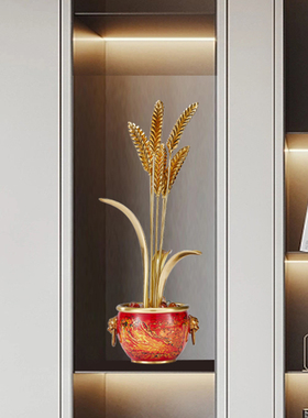 铜招财祝福新中式办公桌客厅玄关