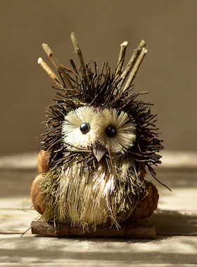 猫头鹰草编花园挂件拍摄手工艺品