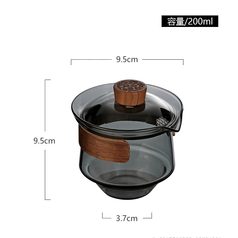 耐热玻璃盖碗功夫茶具水杯三才碗大号泡沏茶备闭水晶碗加厚包邮-图3