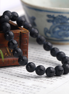 黑玛瑙磨砂珠六字真言款原创手链