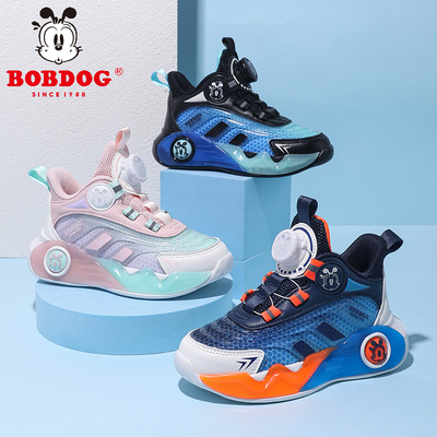 巴布豆男女童鞋2024秋冬新款皮面网面儿童运动鞋中大童跑步鞋xz2