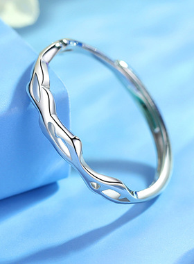 s925银戒指女韩版简约光面镂空荆棘戒指开口可调节手饰品批发