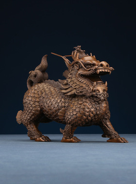 紫铜威武麒麟摆件 办公室家居桌面麒麟工艺品摆设开业礼品