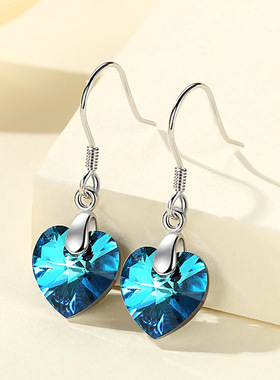 盛利s925纯银心形水晶套装女欧美风海洋之心耳钩耳坠厂家直销