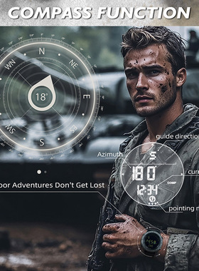 TANK 3 Men's Digital Watches Pedometer Calories Compass