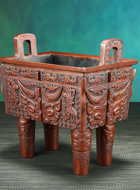 紫铜牛方鼎摆件 家居办公室桌面铜鼎工艺品开业礼品鼎盛千秋摆设