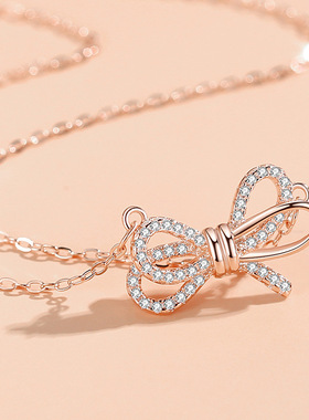 s925纯银闪钻蝴蝶结项链女新款潮颈链冷淡风设计感ins锁骨链礼物