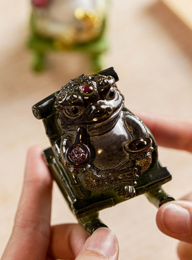创意招财金蟾茶宠摆件遇热变色小众桌面茶桌装饰品茶具配件茶玩